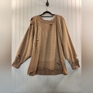 Aerie Women's Beige Severely Distress Sweatshirt Size XL Activewear Oversized